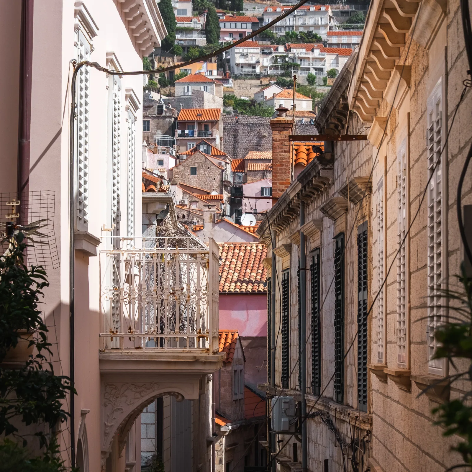 Light falling through a narrow street